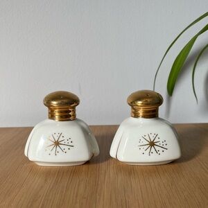 Vintage Mid-Century 22K Gold Atomic Starburst Porcelain Salt & Pepper Shakers